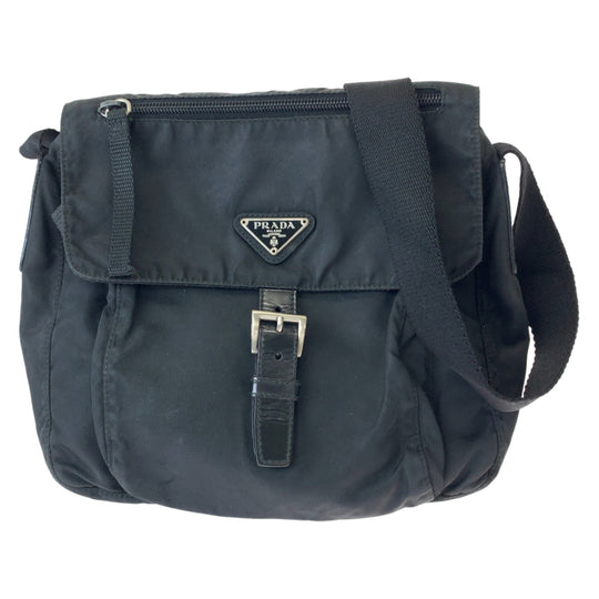 PRADA Shoulder Bag 1BD994 Nylon Black SilverMetal Shoulder Bag Crossbody Test Triangle With logo Women Used Authentic