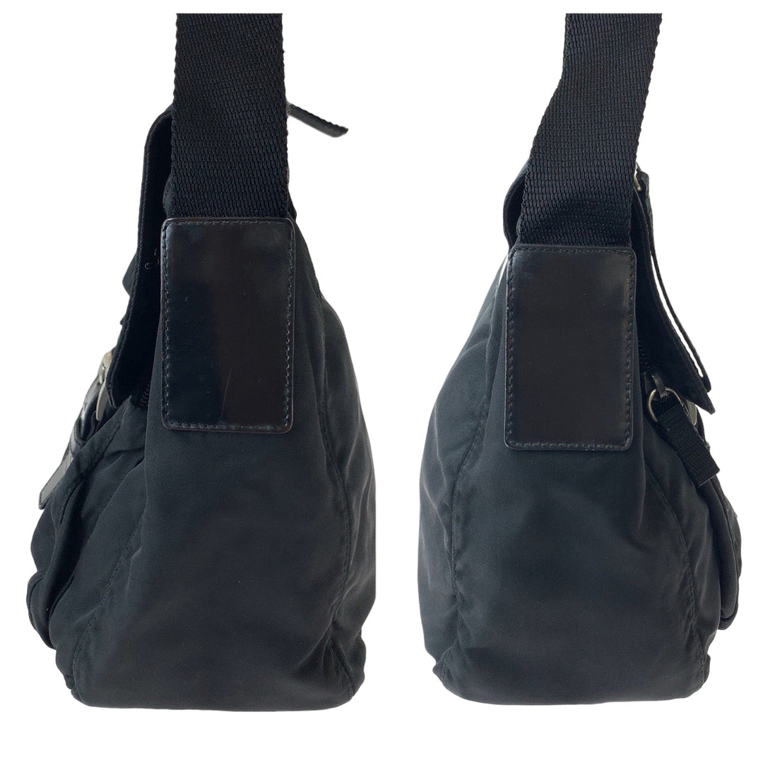 PRADA Shoulder Bag 1BD994 Nylon Black SilverMetal Shoulder Bag Crossbody Test Triangle With logo Women Used Authentic