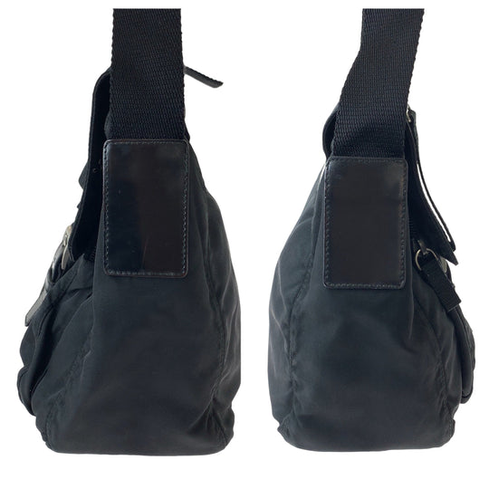 PRADA Shoulder Bag 1BD994 Nylon Black SilverMetal Shoulder Bag Crossbody Test Triangle With logo Women Used Authentic