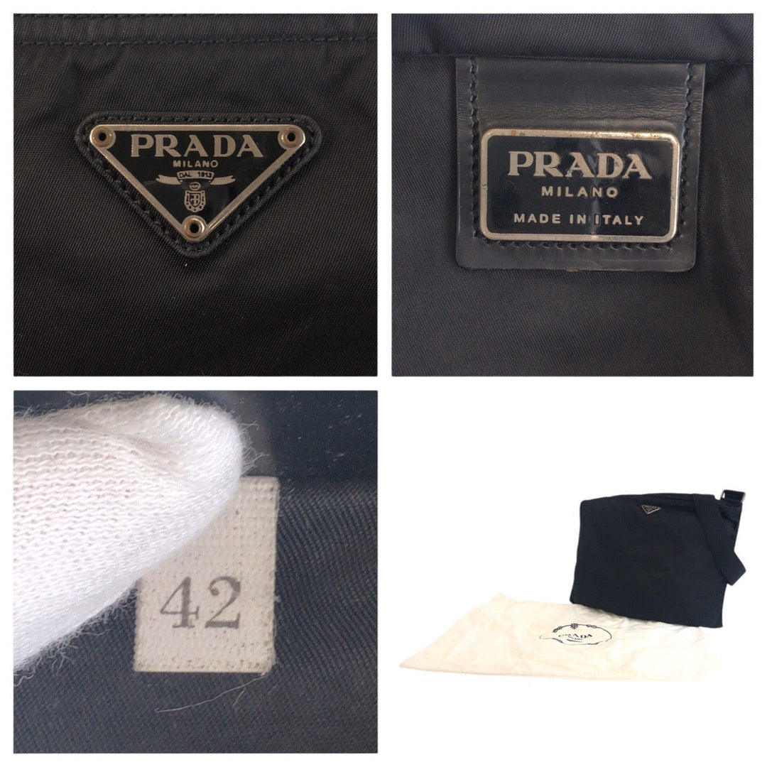 PRADA Shoulder Bag 42 Nylon Black SilverMetal Crossbody Shoulder Bag Unisex Test Triangle With logo Women(Unisex) Used Authentic