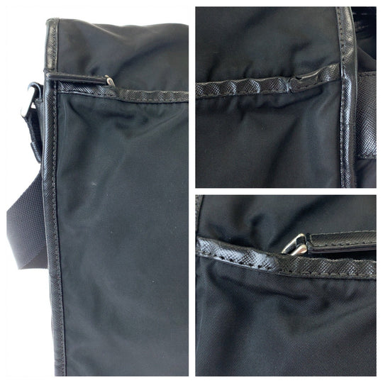 PRADA Shoulder Bag Nylon Black SilverMetal Shoulder Bag Messenger bag Test Triangle With logo mens Used Authentic