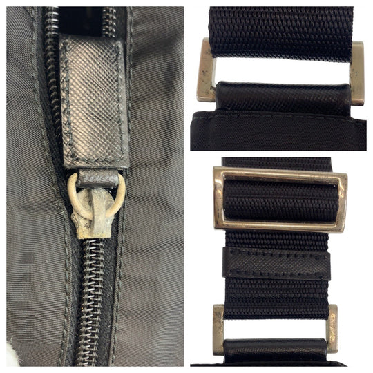 PRADA Shoulder Bag Nylon Black SilverMetal Crossbody Shoulder Bag Messenger Bag Test Triangle With logo Women Used Authentic