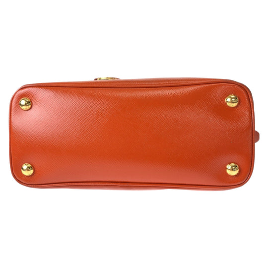 PRADA Shoulder Bag BL0838 leather Orange GoldMetal Shoulder Bag handbag Promenade Patent Saffiano Triangle With logo Women Used Authentic