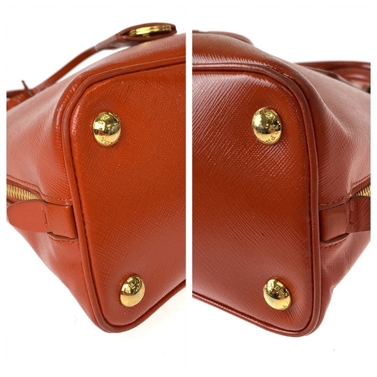 PRADA Shoulder Bag BL0838 leather Orange GoldMetal Shoulder Bag handbag Promenade Patent Saffiano Triangle With logo Women Used Authentic