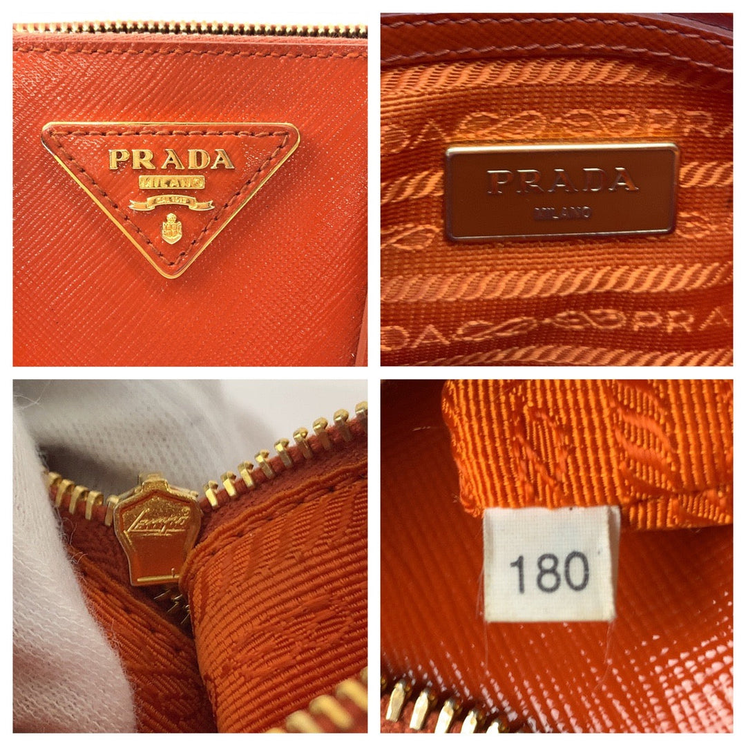 PRADA Shoulder Bag BL0838 leather Orange GoldMetal Shoulder Bag handbag Promenade Patent Saffiano Triangle With logo Women Used Authentic
