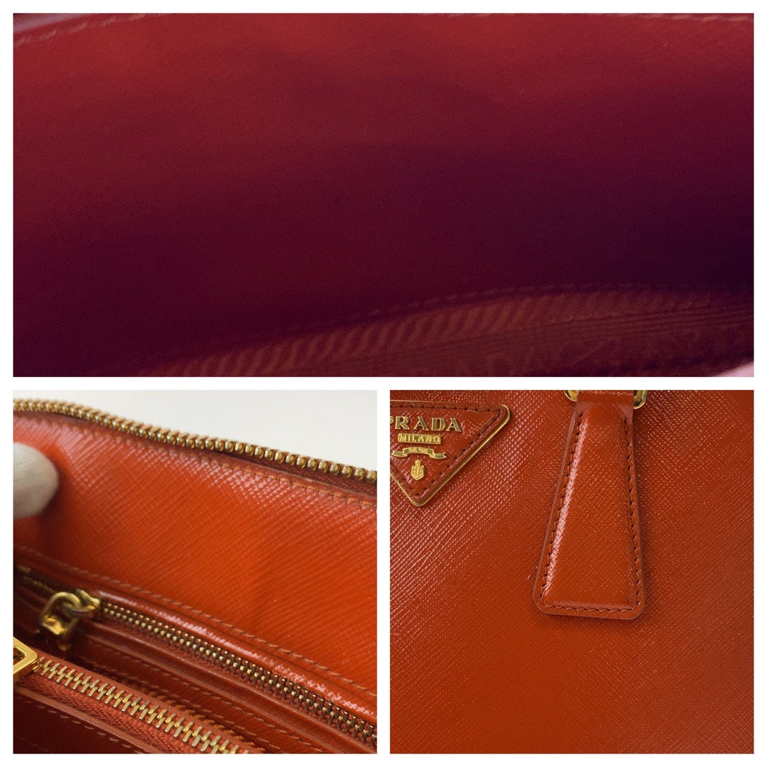 PRADA Shoulder Bag BL0838 leather Orange GoldMetal Shoulder Bag handbag Promenade Patent Saffiano Triangle With logo Women Used Authentic