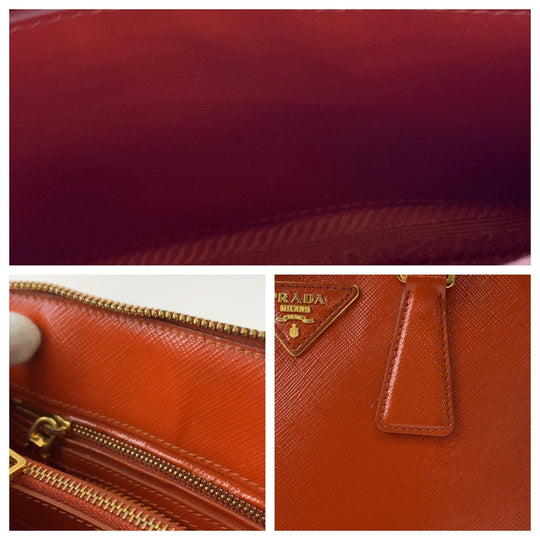 PRADA Shoulder Bag BL0838 leather Orange GoldMetal Shoulder Bag handbag Promenade Patent Saffiano Triangle With logo Women Used Authentic