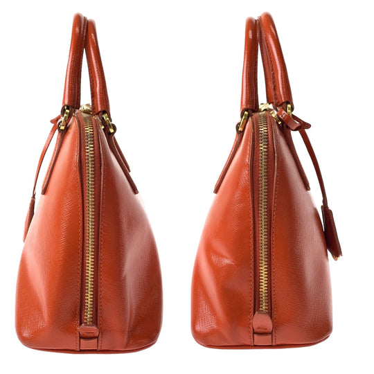 PRADA Shoulder Bag BL0838 leather Orange GoldMetal Shoulder Bag handbag Promenade Patent Saffiano Triangle With logo Women Used Authentic