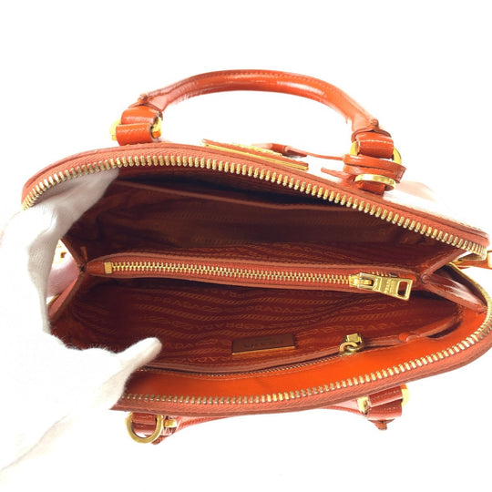 PRADA Shoulder Bag BL0838 leather Orange GoldMetal Shoulder Bag handbag Promenade Patent Saffiano Triangle With logo Women Used Authentic