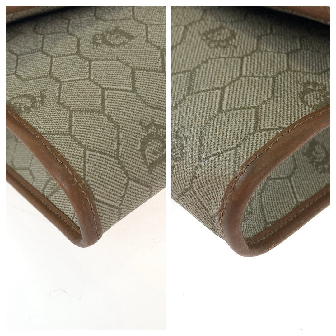 Dior Shoulder Bag PVC, Leather Beige Brown Gold Metal ChainShoulder Bag Crossbody Pochette Honeycomb Pattern Women Used Authentic