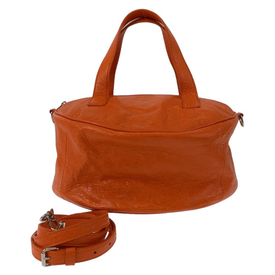 BALENCIAGA Shoulder Bag Calfskin Orange SilverMetal Shoulder Bag Handbag 2WAY air hobo Women Used Authentic