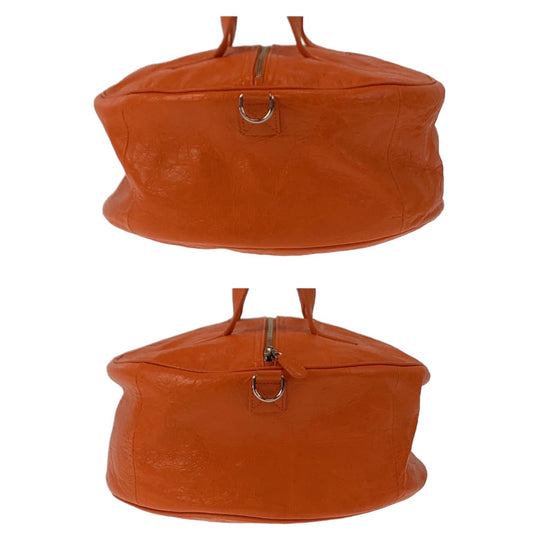 BALENCIAGA Shoulder Bag Calfskin Orange SilverMetal Shoulder Bag Handbag 2WAY air hobo Women Used Authentic