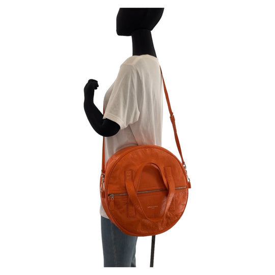 BALENCIAGA Shoulder Bag Calfskin Orange SilverMetal Shoulder Bag Handbag 2WAY air hobo Women Used Authentic