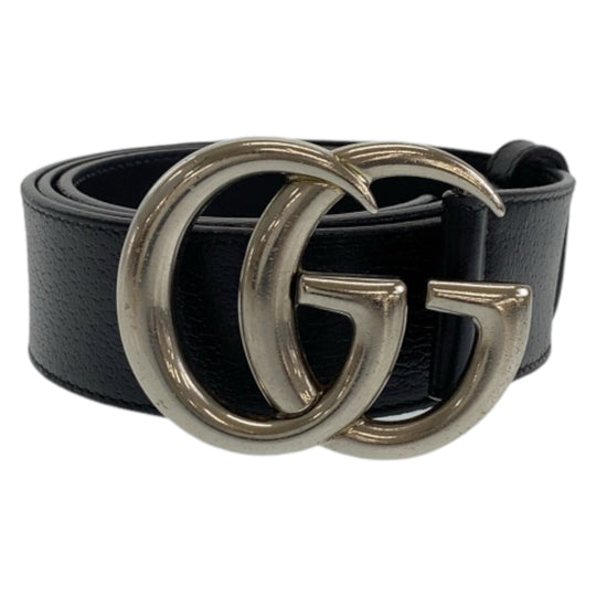 GUCCI belt 525040 leather Black SilverMetal Belt Buckle 33.1"/34" Unisex Marmont GG logo mens 34 Used Authentic