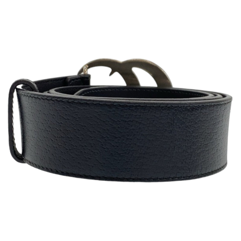 GUCCI belt 525040 leather Black SilverMetal Belt Buckle 33.1"/34" Unisex Marmont GG logo mens 34 Used Authentic
