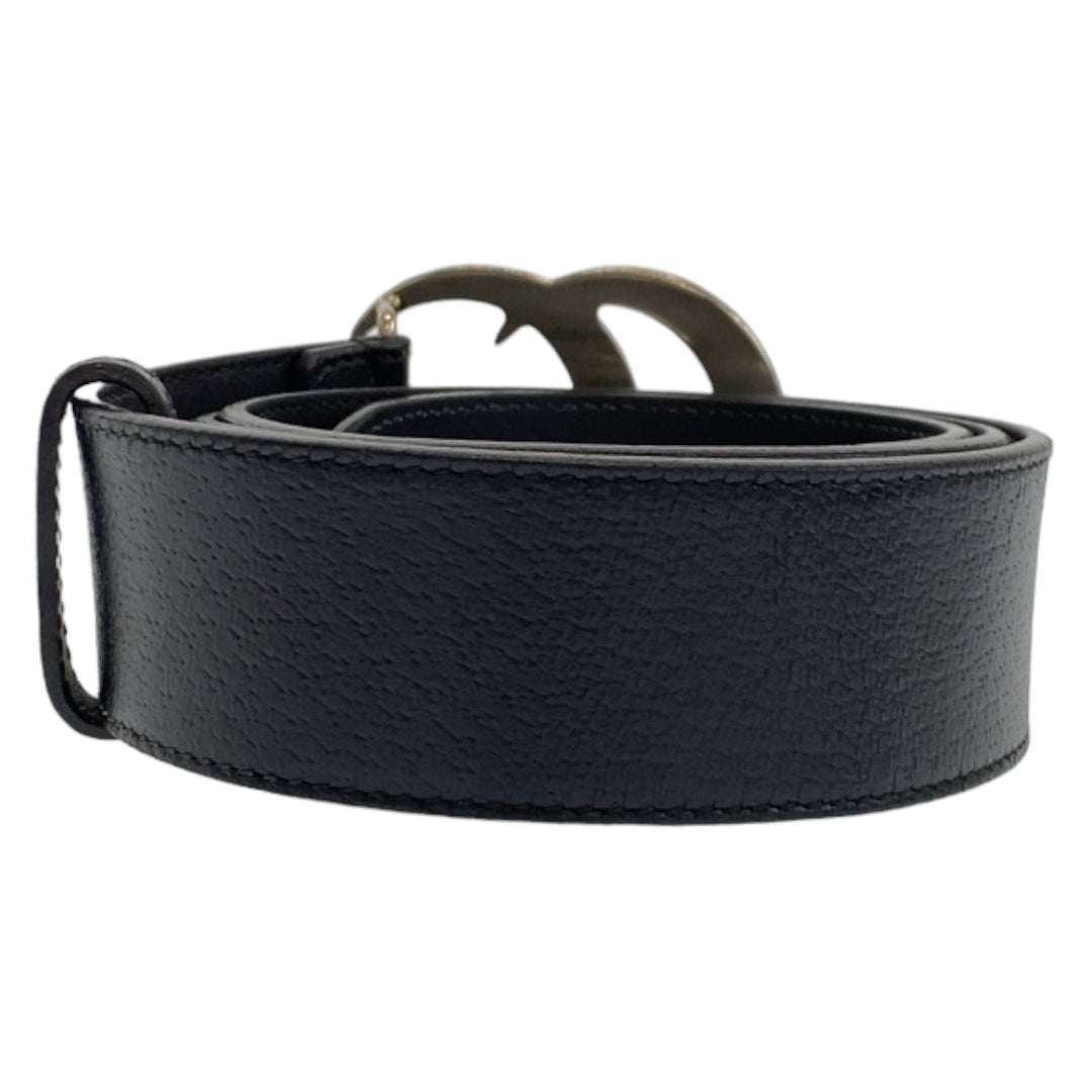 GUCCI belt 525040 leather Black SilverMetal Belt Buckle 33.1"/34" Unisex Marmont GG logo mens 34 Used Authentic