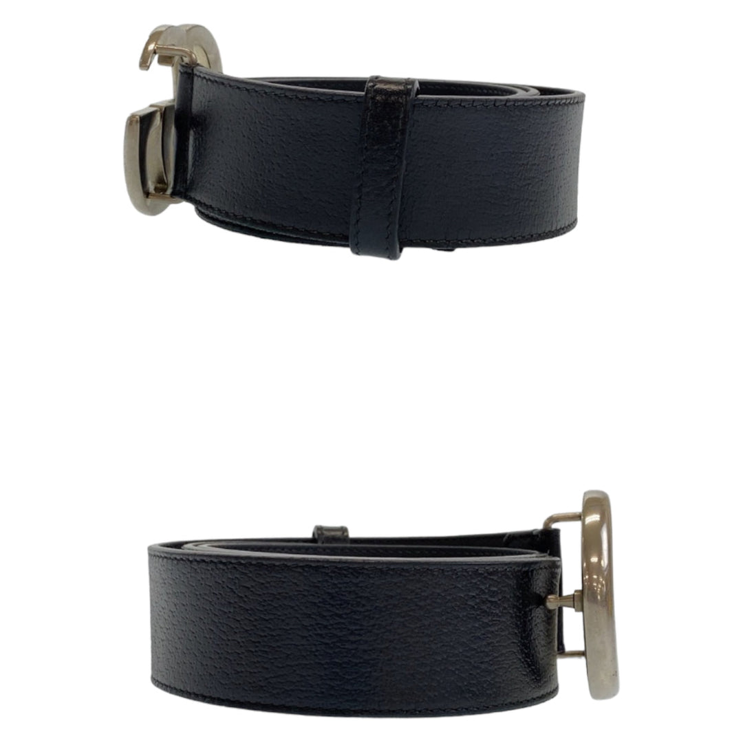 GUCCI belt 525040 leather Black SilverMetal Belt Buckle 33.1"/34" Unisex Marmont GG logo mens 34 Used Authentic