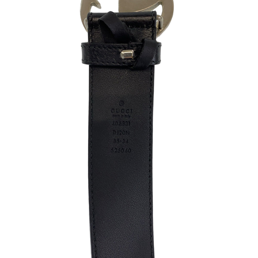 GUCCI belt 525040 leather Black SilverMetal Belt Buckle 33.1"/34" Unisex Marmont GG logo mens 34 Used Authentic