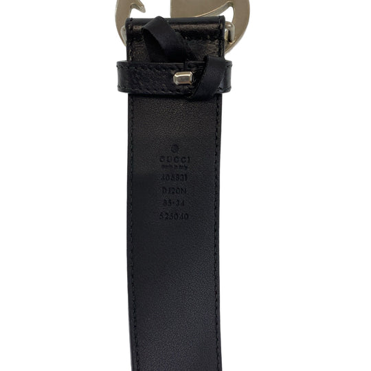 GUCCI belt 525040 leather Black SilverMetal Belt Buckle 33.1"/34" Unisex Marmont GG logo mens 34 Used Authentic