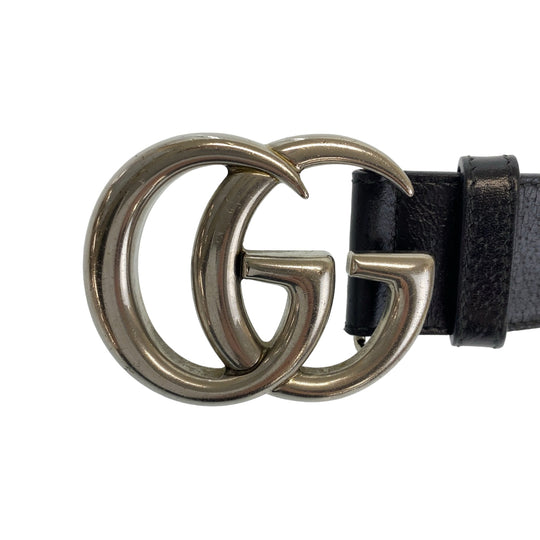 GUCCI belt 525040 leather Black SilverMetal Belt Buckle 33.1"/34" Unisex Marmont GG logo mens 34 Used Authentic