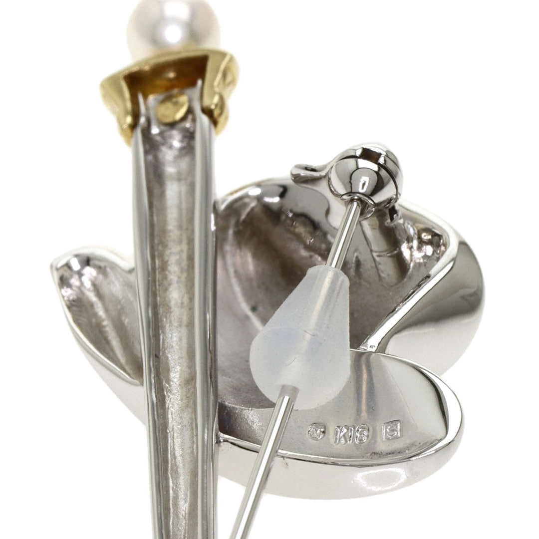 MIKIMOTO Brooch SV , K18YG Silver Top hat and walking stick motif Pearl Women Used Authentic