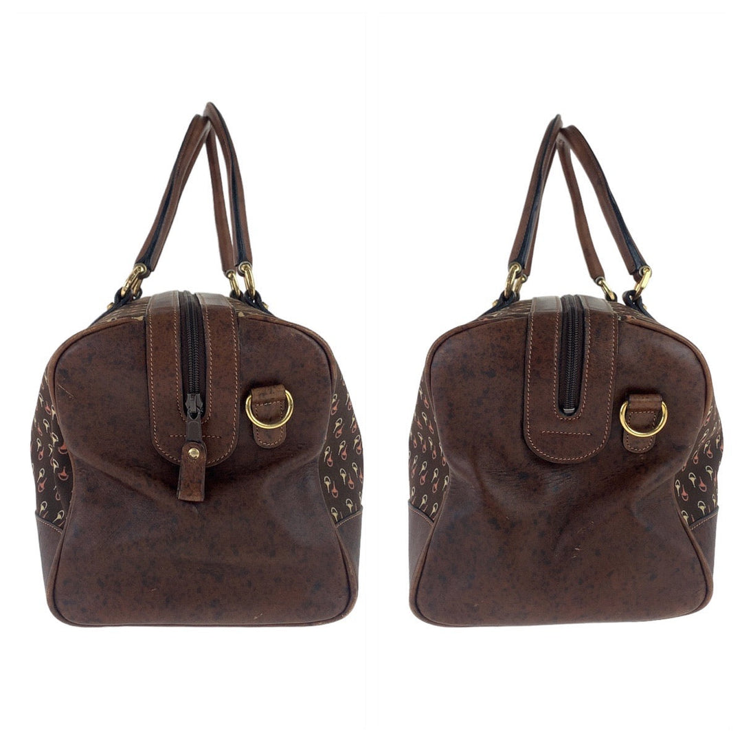GUCCI Boston Duffel bag Nylon, Leather Brown Gold Metal Boston Duffel bag Crossbody Shoulder Bag 2way Old Gucci Horsebit Pattern Women Used Authentic