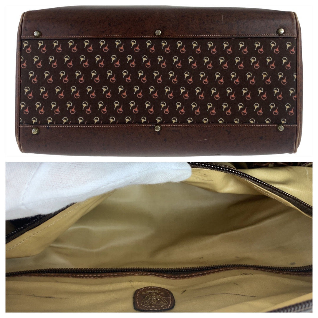 GUCCI Boston Duffel bag Nylon, Leather Brown Gold Metal Boston Duffel bag Crossbody Shoulder Bag 2way Old Gucci Horsebit Pattern Women Used Authentic