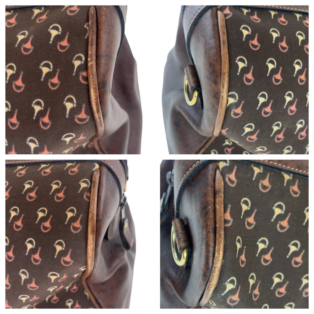 GUCCI Boston Duffel bag Nylon, Leather Brown Gold Metal Boston Duffel bag Crossbody Shoulder Bag 2way Old Gucci Horsebit Pattern Women Used Authentic