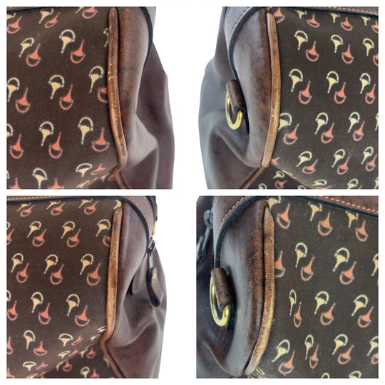 GUCCI Boston Duffel bag Nylon, Leather Brown Gold Metal Boston Duffel bag Crossbody Shoulder Bag 2way Old Gucci Horsebit Pattern Women Used Authentic
