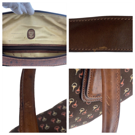 GUCCI Boston Duffel bag Nylon, Leather Brown Gold Metal Boston Duffel bag Crossbody Shoulder Bag 2way Old Gucci Horsebit Pattern Women Used Authentic
