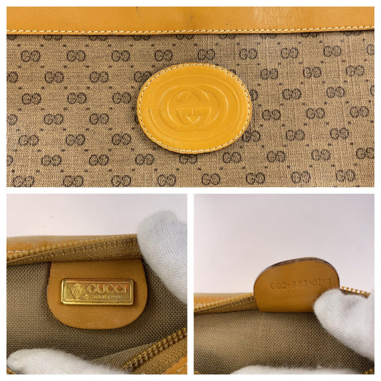 GUCCI Tote Bag 002 983 0163 GG Supreme canvas, leather Brown Beige Gold Metal Tote Bag Shoulder Bag Unisex Old Gucci Shelly Line Micro GG mens Used Authentic