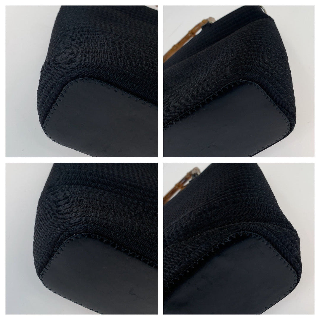 GUCCI Tote Bag 000 1998 0540 Canvas, Leather Black Silver Metal Tote Bag handbag Bamboo Women Used Authentic