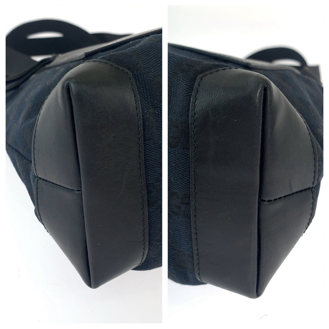 GUCCI Tote Bag 019 0402 GG canvas Black SilverMetal Tote Bag Shoulder Bag Women Used Authentic