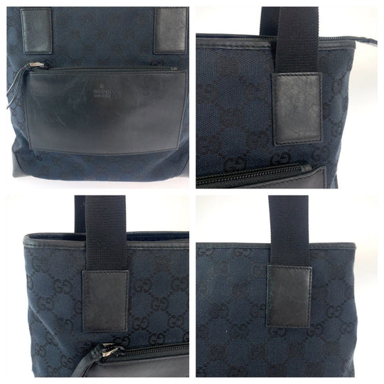 GUCCI Tote Bag 019 0402 GG canvas Black SilverMetal Tote Bag Shoulder Bag Women Used Authentic