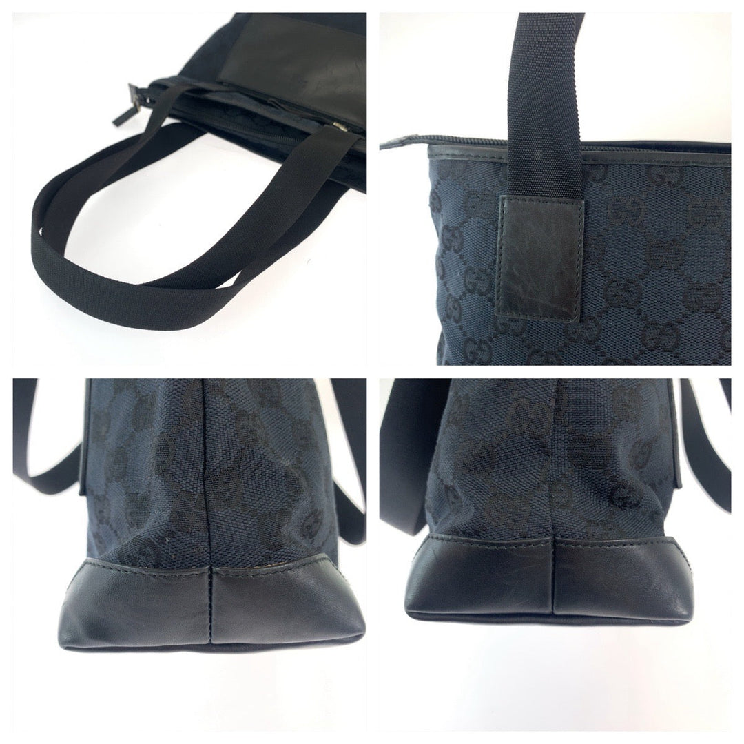 GUCCI Tote Bag 019 0402 GG canvas Black SilverMetal Tote Bag Shoulder Bag Women Used Authentic