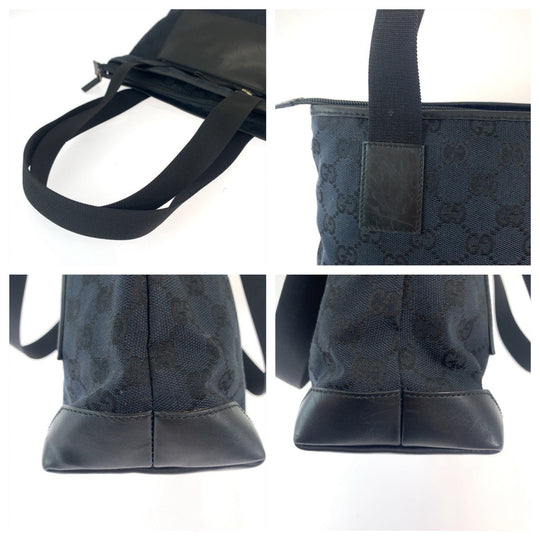 GUCCI Tote Bag 019 0402 GG canvas Black SilverMetal Tote Bag Shoulder Bag Women Used Authentic