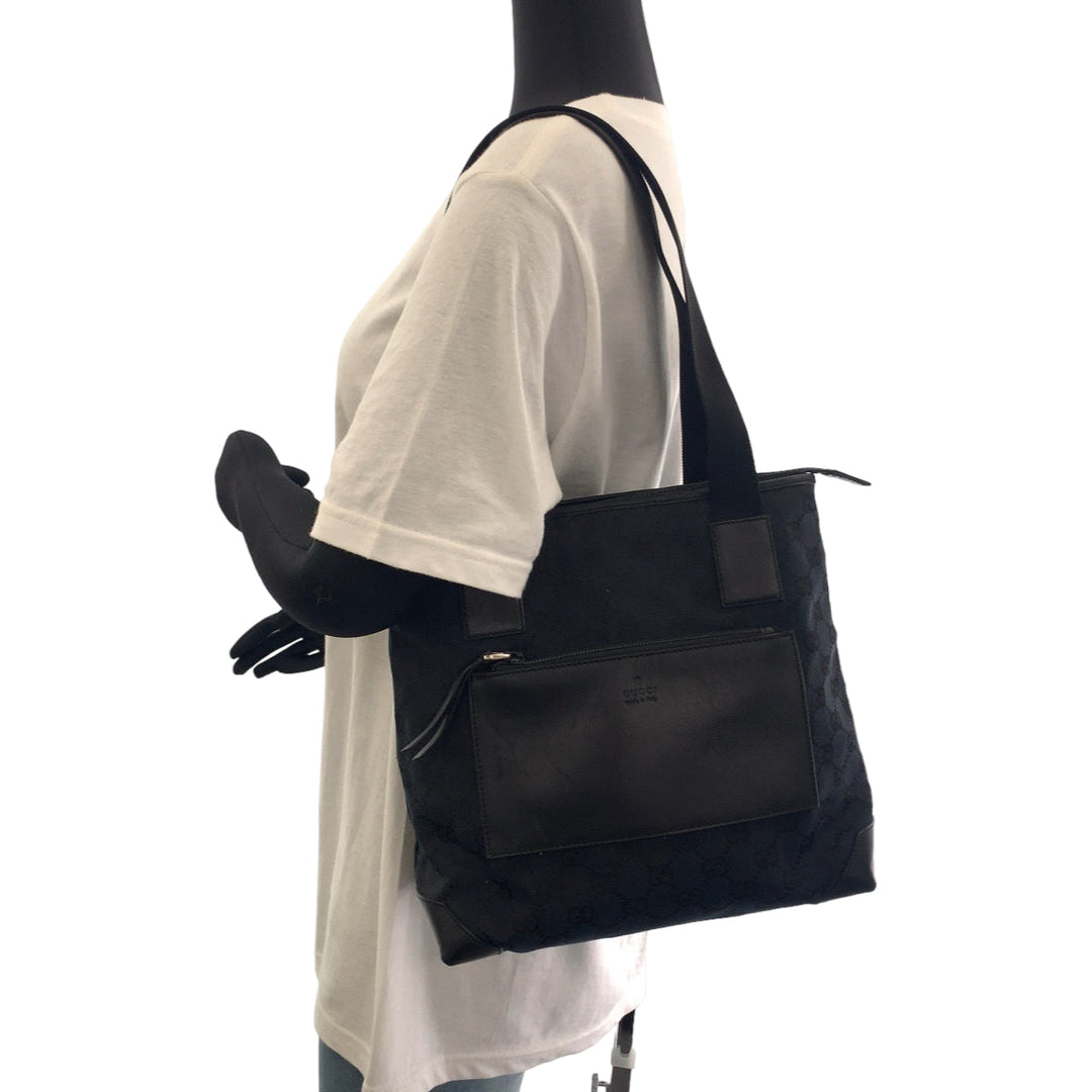 GUCCI Tote Bag 019 0402 GG canvas Black SilverMetal Tote Bag Shoulder Bag Women Used Authentic