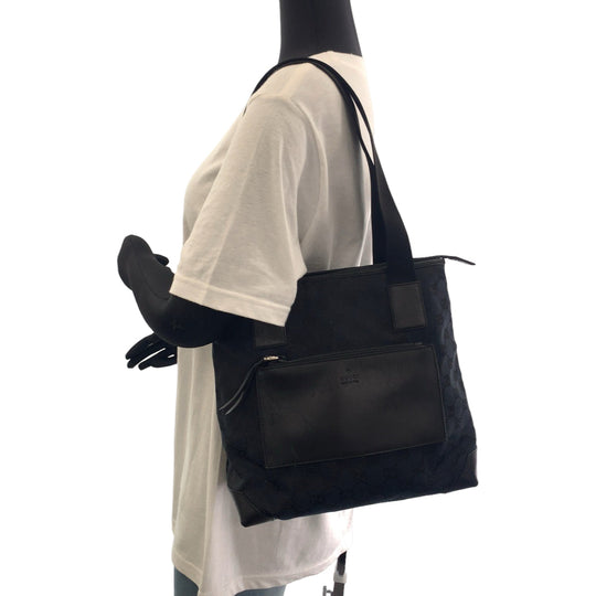 GUCCI Tote Bag 019 0402 GG canvas Black SilverMetal Tote Bag Shoulder Bag Women Used Authentic