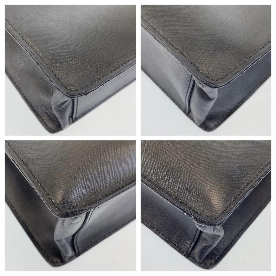 PRADA Business bag leather Black SilverMetal Business bag, briefcase, A4 storage Safiano mens Used Authentic