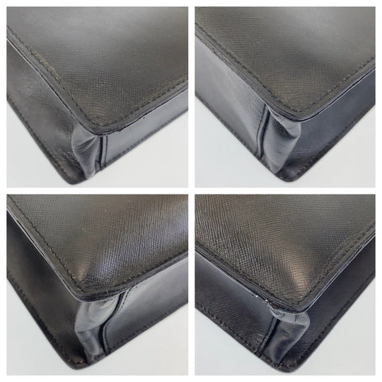 PRADA Business bag leather Black SilverMetal Business bag, briefcase, A4 storage Safiano mens Used Authentic