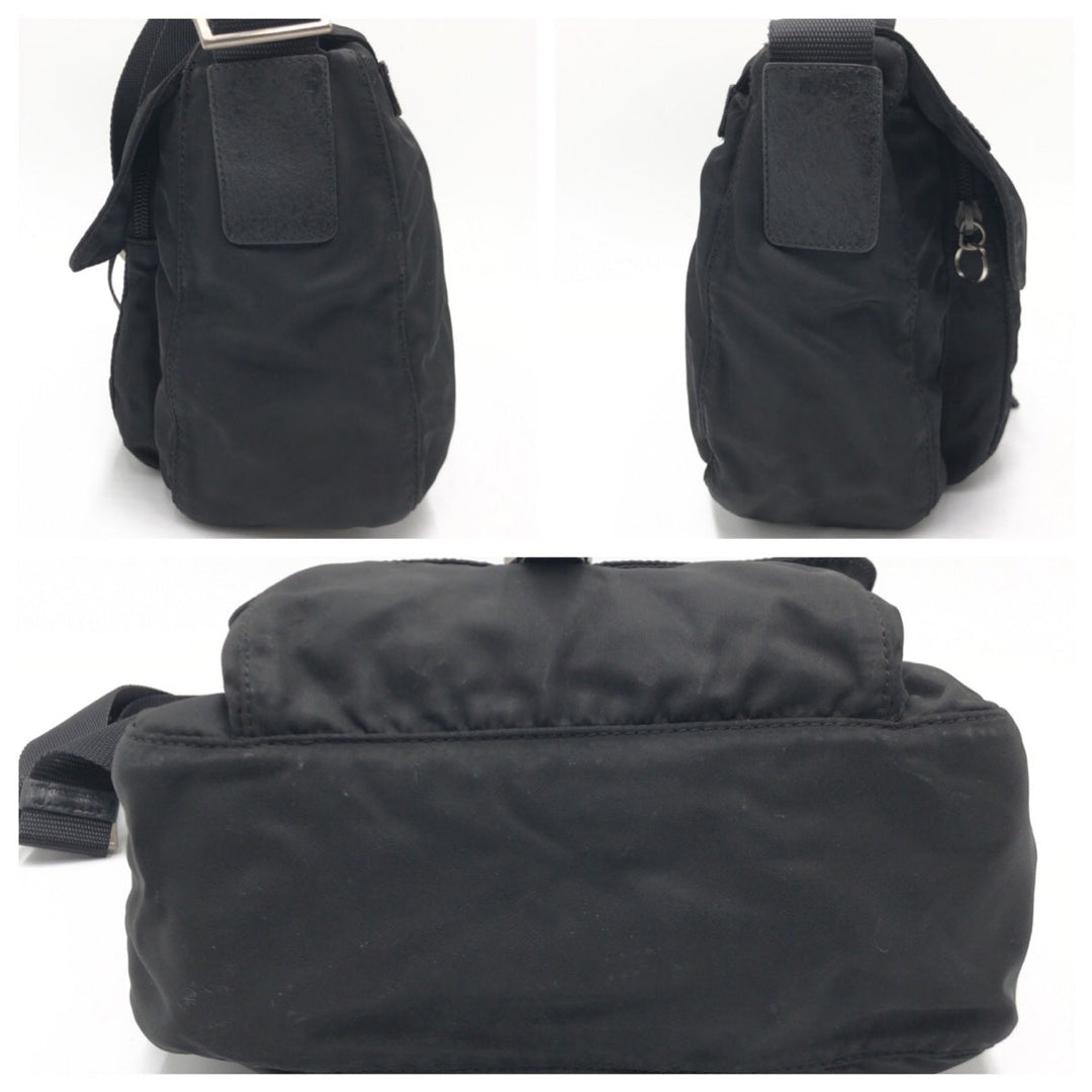 PRADA Shoulder Bag Nylon Black black Shoulder back pochette Test Triangular logo mens Used Authentic