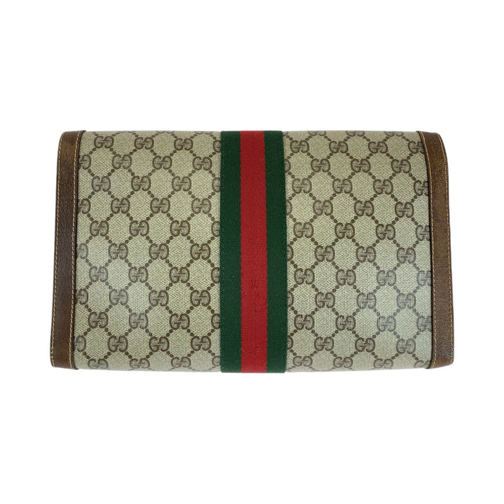 GUCCI Clutch bag GG Supreme canvas, leather Brown Gold Metal Clutch bag business bag unisex Old Gucci Shelly Line Interlocking Women Used Authentic