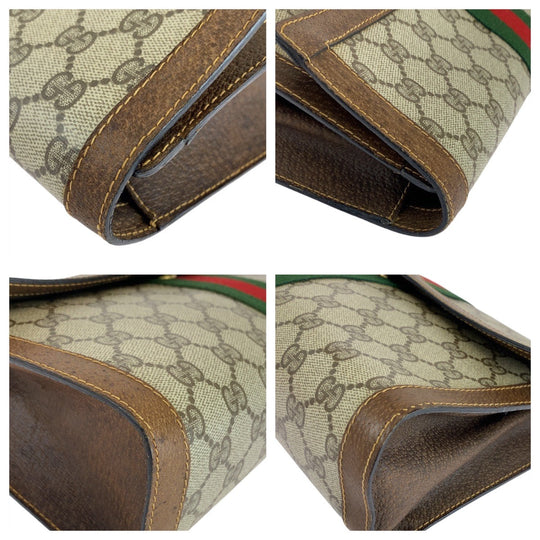 GUCCI Clutch bag GG Supreme canvas, leather Brown Gold Metal Clutch bag business bag unisex Old Gucci Shelly Line Interlocking Women Used Authentic