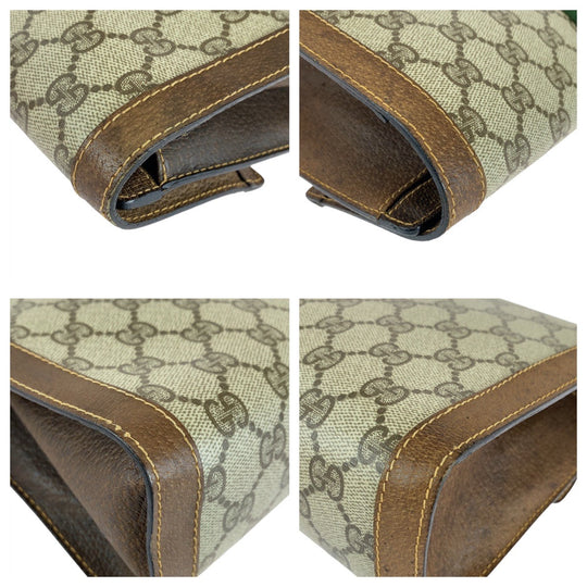 GUCCI Clutch bag GG Supreme canvas, leather Brown Gold Metal Clutch bag business bag unisex Old Gucci Shelly Line Interlocking Women Used Authentic