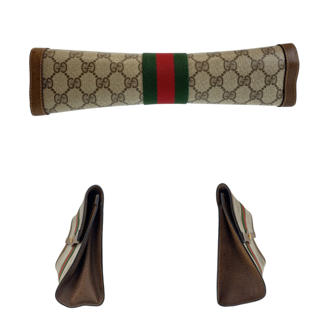 GUCCI Clutch bag GG Supreme canvas, leather Brown Gold Metal Clutch bag business bag unisex Old Gucci Shelly Line Interlocking Women Used Authentic