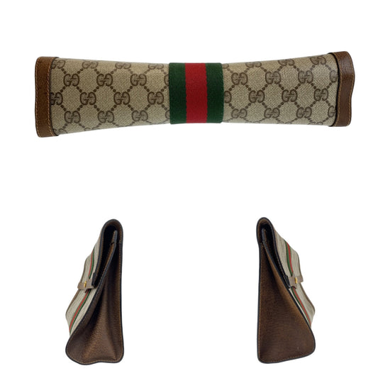 GUCCI Clutch bag GG Supreme canvas, leather Brown Gold Metal Clutch bag business bag unisex Old Gucci Shelly Line Interlocking Women Used Authentic