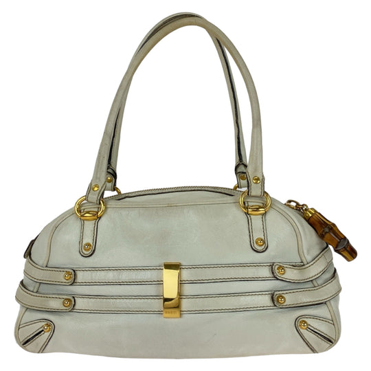 GUCCI Handbag 159399 leather White GoldMetal Handbag Shoulder Bag Bamboo Horsebit Women Used Authentic