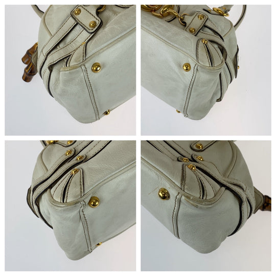 GUCCI Handbag 159399 leather White GoldMetal Handbag Shoulder Bag Bamboo Horsebit Women Used Authentic