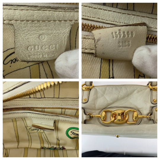 GUCCI Handbag 159399 leather White GoldMetal Handbag Shoulder Bag Bamboo Horsebit Women Used Authentic