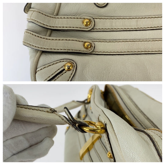 GUCCI Handbag 159399 leather White GoldMetal Handbag Shoulder Bag Bamboo Horsebit Women Used Authentic